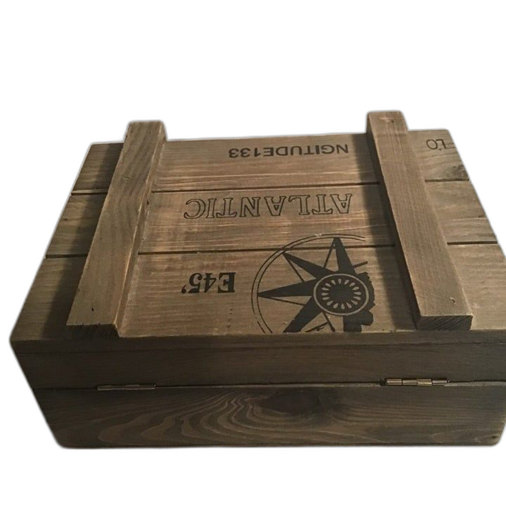 Rustic Nautical Wood Crate Trinket Jewelry Box Compass Coastal Beach Home Decor